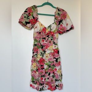 Zara Ruched Floral Puff Sleeve Dress